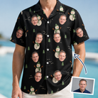 Man wearing Men's Carrot Crooners Custom Face Hawaiian Shirt — custom faces printed all-over