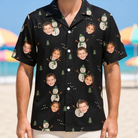 Model wearing Men's Carrot Crooners Custom Face Hawaiian Shirt printed with kids' faces
