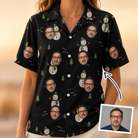Woman wearing Women's Carrot Crooners Custom Face Hawaiian Shirt — custom faces printed all-over