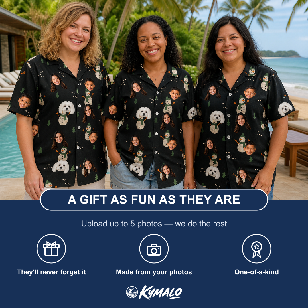 Friends in matching Women's Carrot Crooners Custom Face Hawaiian Shirt — a group gift photo