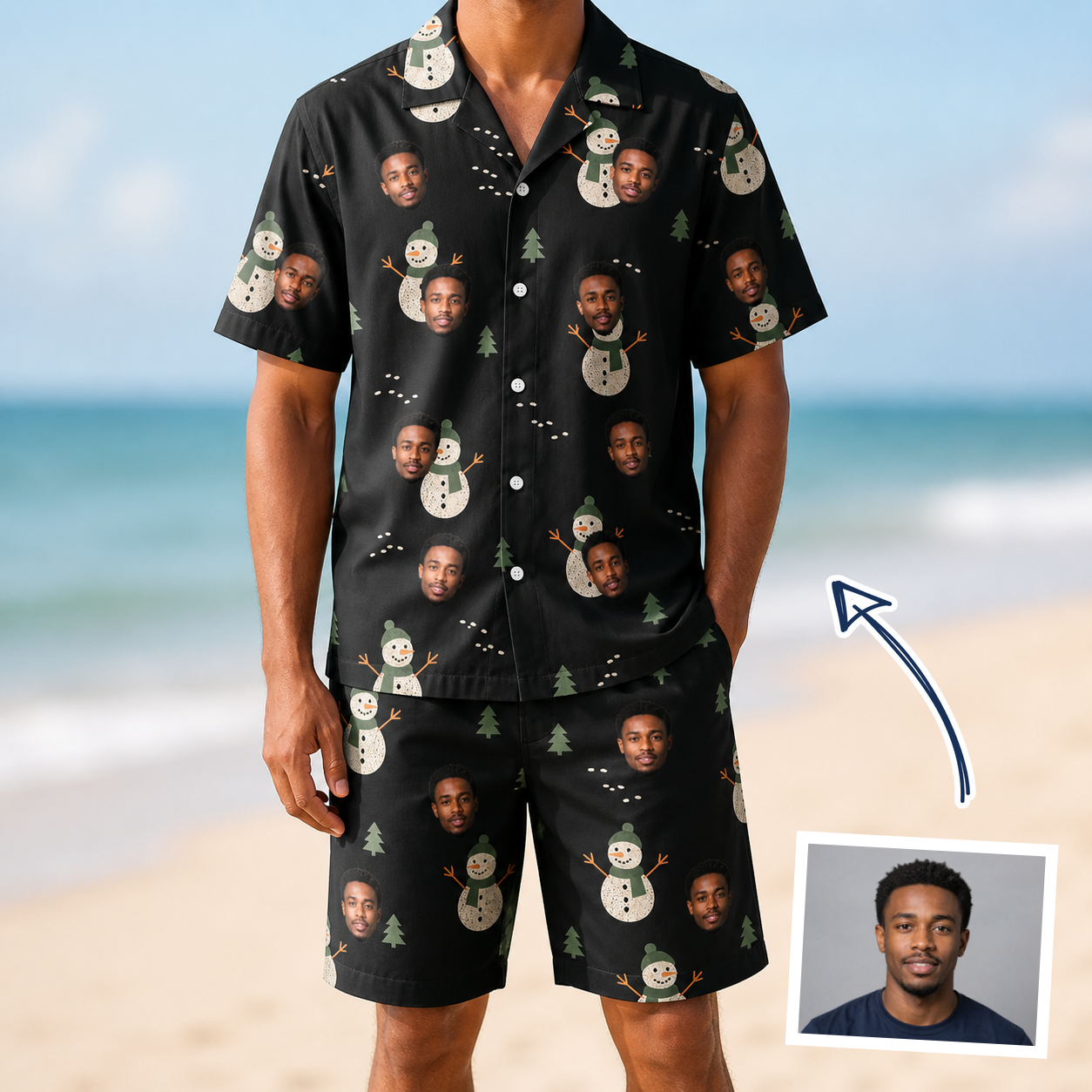 Man wearing Men's Carrot Crooners Custom Face Shirt & Shorts Set — custom faces printed all-over