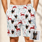 Man wearing Men's Prancer Pranks Custom Dog Face Beach Shorts — custom faces printed all-over