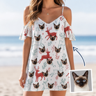 Woman wearing Women's Prancer Pranks Custom Cat Face Off-Shoulder Dress — custom faces printed all-over