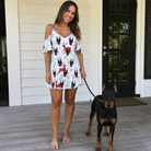 Full-length photo with the pet printed all over this Women's Prancer Pranks Custom Dog Face Off-Shoulder Dress