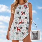 Woman wearing Women's Prancer Pranks Custom Cat Face Tank Dress — custom faces printed all-over