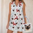 Woman wearing Women's Prancer Pranks Custom Cat Face V-Neck Dress — custom faces printed all-over
