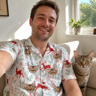 Selfie with the pet whose face is printed all over this Men's Prancer Pranks Custom Cat Face Hawaiian Shirt