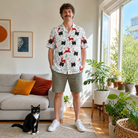 Full-length photo with the pet printed all over this Men's Prancer Pranks Custom Cat Face Hawaiian Shirt