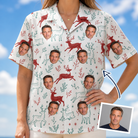 Woman wearing Women's Prancer Pranks Custom Face Hawaiian Shirt — custom faces printed all-over