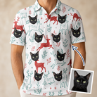 Man wearing Men's Prancer Pranks Custom Cat Face Polo Shirt — custom faces printed all-over