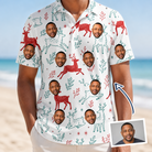 Man wearing Men's Prancer Pranks Custom Face Polo Shirt — custom faces printed all-over