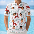 Model wearing Men's Prancer Pranks Custom Face Polo Shirt printed with kids' faces
