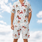 Model wearing Men's Prancer Pranks Custom Face Shirt & Shorts Set printed with kids' faces