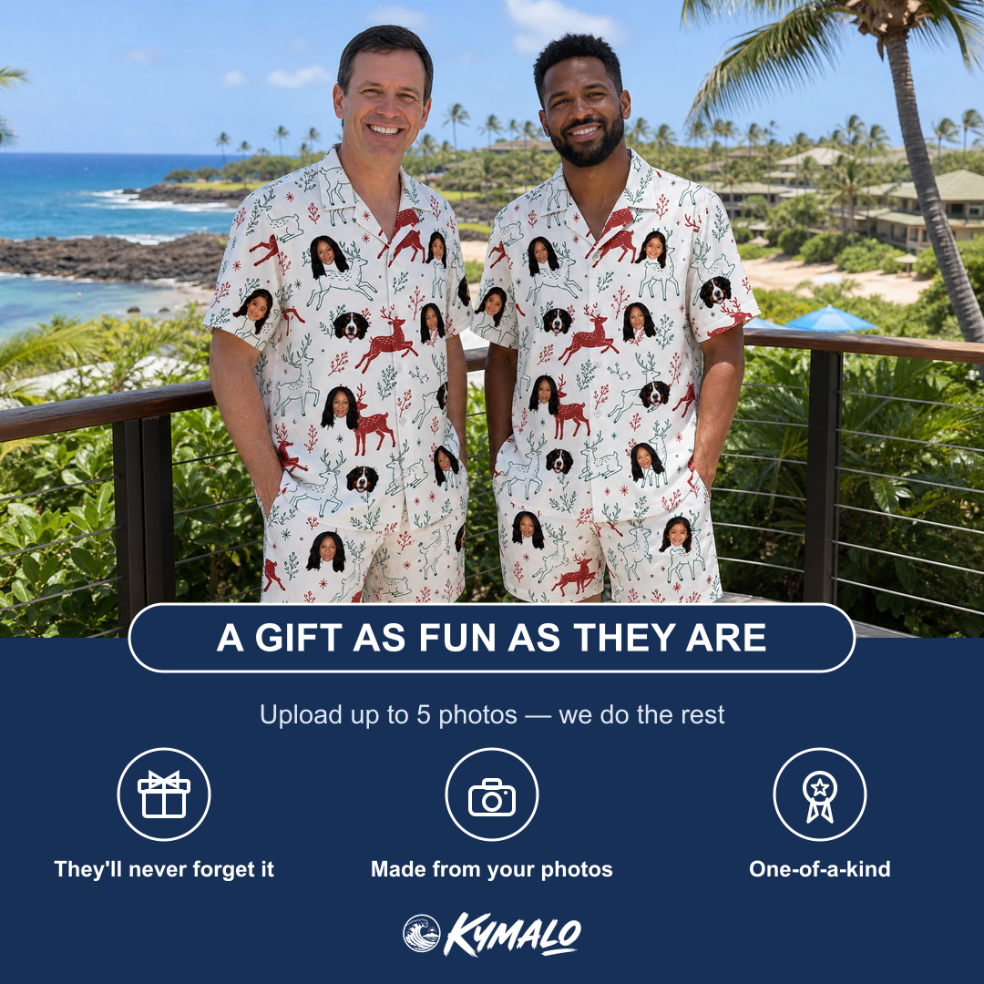 Friends in matching Men's Prancer Pranks Custom Face Shirt & Shorts Set — a group gift photo