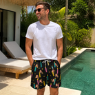 Real-life photo of someone wearing Men's Wick Winks Custom Face Beach Shorts — custom faces printed all-over