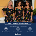 Friends in matching Women's Wick Winks Custom Face Off-Shoulder Dress — a group gift photo