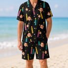 Model wearing Men's Wick Winks Custom Face Shirt & Shorts Set printed with kids' faces