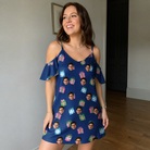 Real-life photo of someone wearing Women's Surprise Stacks Custom Face Off-Shoulder Dress — custom faces printed all-over