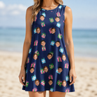 Model wearing Women's Surprise Stacks Custom Face Tank Dress printed with kids' faces