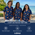 Friends in matching Women's Surprise Stacks Custom Face Hawaiian Shirt — a group gift photo