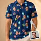 Man wearing Men's Surprise Stacks Custom Face Polo Shirt — custom faces printed all-over