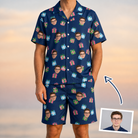 Man wearing Men's Surprise Stacks Custom Face Shirt & Shorts Set — custom faces printed all-over