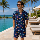 Real-life photo of someone wearing Men's Surprise Stacks Custom Face Shirt & Shorts Set — custom faces printed all-over