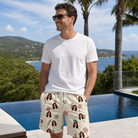 Real-life photo of someone wearing Men's Candy Constellation Custom Face Beach Shorts — custom faces printed all-over