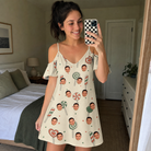 Real-life photo of someone wearing Women's Candy Constellation Custom Face Off-Shoulder Dress — custom faces printed all-over