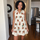 Real-life photo of someone wearing Women's Candy Constellation Custom Face V-Neck Dress — custom faces printed all-over