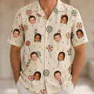 Model wearing Men's Candy Constellation Custom Face Hawaiian Shirt printed with kids' faces