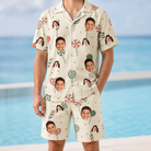 Model wearing Men's Candy Constellation Custom Face Shirt & Shorts Set printed with kids' faces