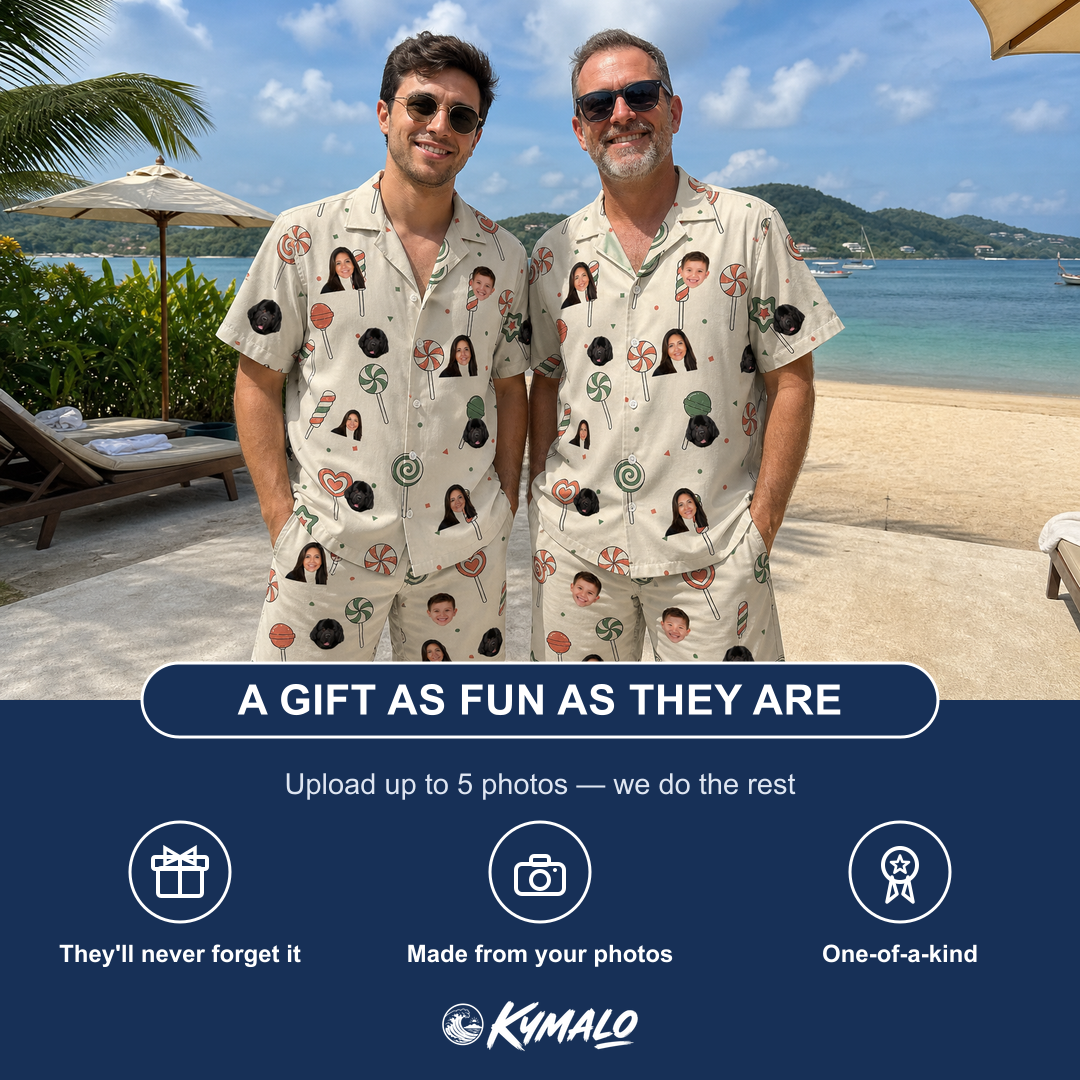 Friends in matching Men's Candy Constellation Custom Face Shirt & Shorts Set — a group gift photo