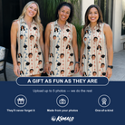 Friends in matching Women's Pennant Parade Custom Face V-Neck Dress — a group gift photo