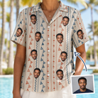 Woman wearing Women's Pennant Parade Custom Face Hawaiian Shirt — custom faces printed all-over