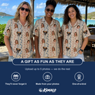 Friends in matching Women's Pennant Parade Custom Face Hawaiian Shirt — a group gift photo