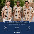 Friends in matching Men's Pennant Parade Custom Face Polo Shirt — a group gift photo