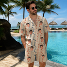 Real-life photo of someone wearing Men's Pennant Parade Custom Face Shirt & Shorts Set — custom faces printed all-over