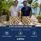 Friends in matching Men's Gift Glee Custom Face Beach Shorts — a group gift photo