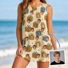 Woman wearing Women's Gift Glee Custom Face Tank Dress — custom faces printed all-over