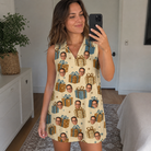 Real-life photo of someone wearing Women's Gift Glee Custom Face V-Neck Dress — custom faces printed all-over