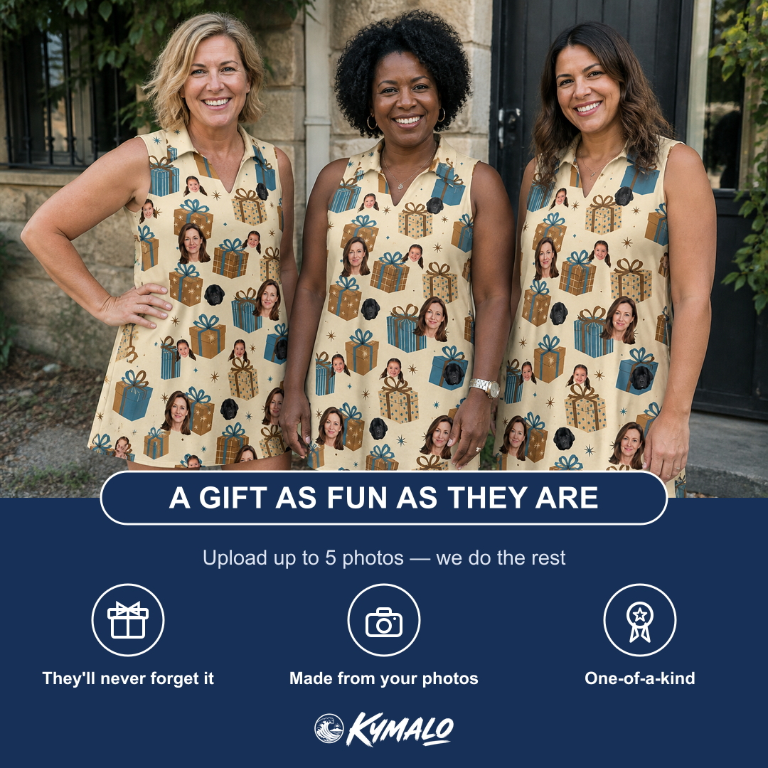 Friends in matching Women's Gift Glee Custom Face V-Neck Dress — a group gift photo