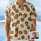 Man wearing Men's Gift Glee Custom Face Hawaiian Shirt — custom faces printed all-over