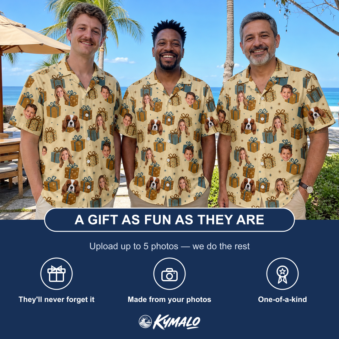 Friends in matching Men's Gift Glee Custom Face Hawaiian Shirt — a group gift photo