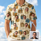 Man wearing Men's Gift Glee Custom Face Polo Shirt — custom faces printed all-over