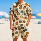 Model wearing Men's Gift Glee Custom Face Shirt & Shorts Set printed with kids' faces