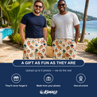 Friends in matching Men's Sweet Stackers Custom Face Beach Shorts — a group gift photo
