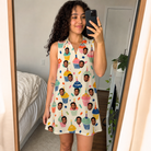 Real-life photo of someone wearing Women's Sweet Stackers Custom Face V-Neck Dress — custom faces printed all-over