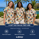 Friends in matching Women's Sweet Stackers Custom Face Hawaiian Shirt — a group gift photo