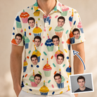 Man wearing Men's Sweet Stackers Custom Face Polo Shirt — custom faces printed all-over